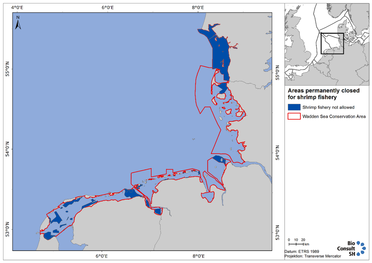 Figure 4. Map showing Wadden Sea areas closed year-round to shrimp fishery.